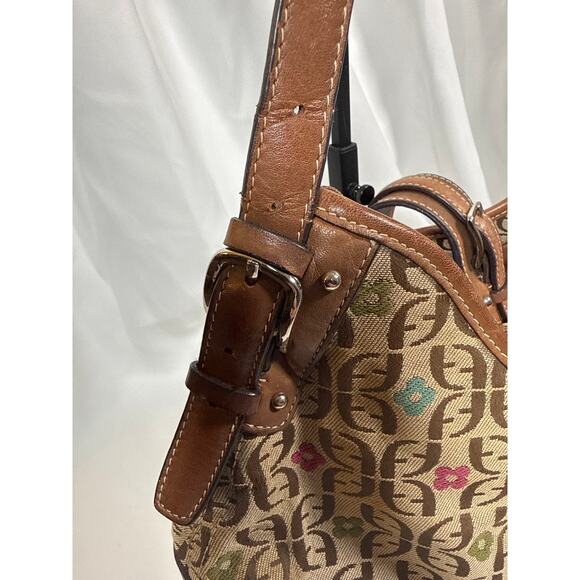Vintage Fossil Handbag Y2K Leather & Canvas With Floral Design Small Tan - Picture 10 of 10